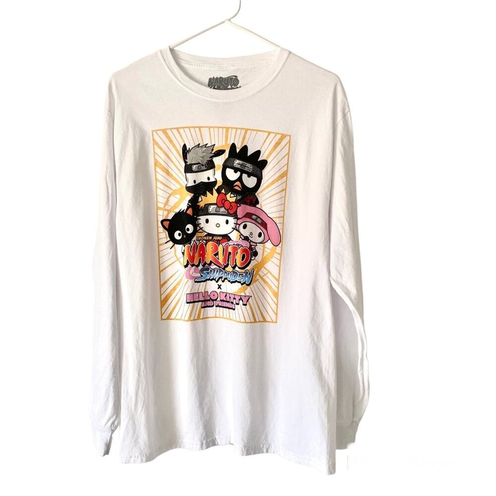 Naruto Shippuden x Hello Kitty White Mens Long Sleeve Dress shirt S/M T-shirt - Picture 2 of 4